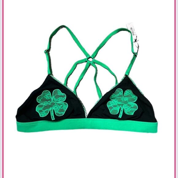 Victoria's Secret St. Patrick's Day Shamrock Unlined Bralette Bra Black … - Picture 6 of 6
